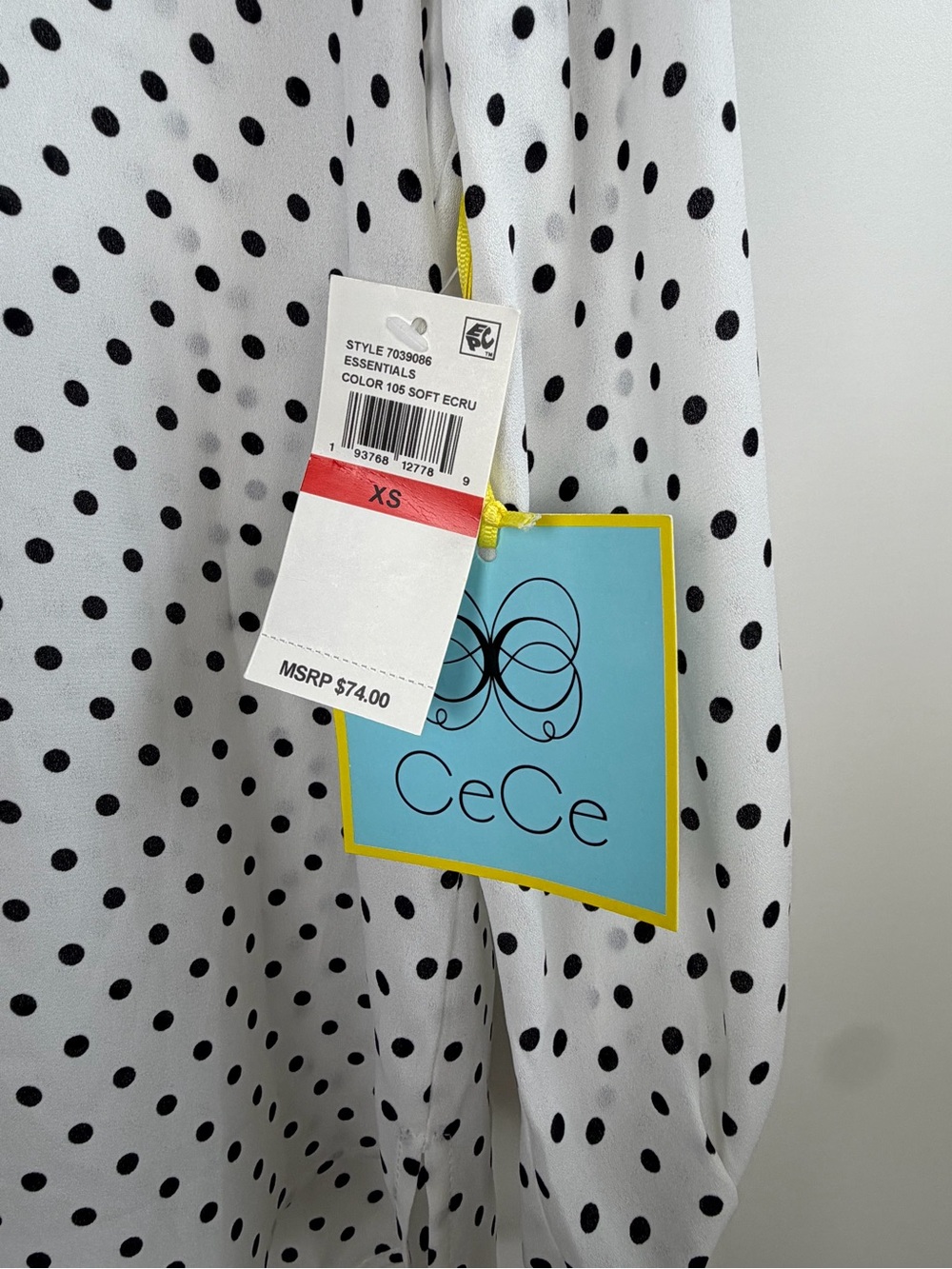 CeCe Polka Dot Tie Sleeve Blouse Top XS NWT - Picture 7 of 9
